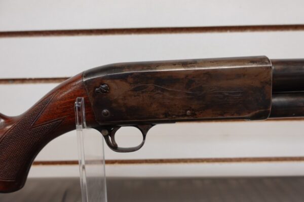 1949 ITHACA MODEL 37 12 GA 2 3/4" FACTORY ENGRAVED GAME SCENE
