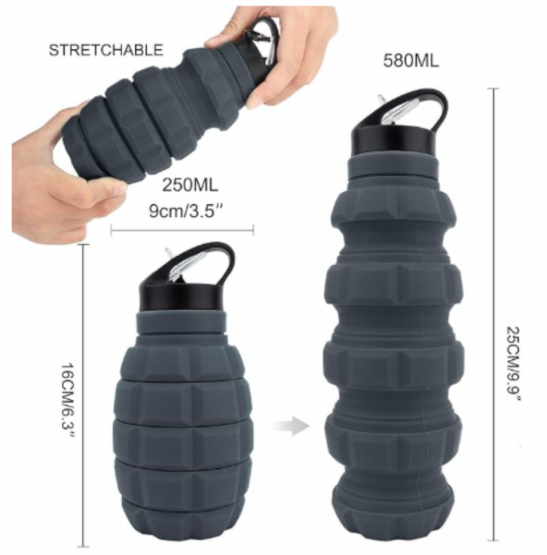 CampCo Caliber Gourmet SILICONE COLLAPSABLE TRAVEL WATER BOTTLE 580ML Reusable Silicone Foldable Water Bottle