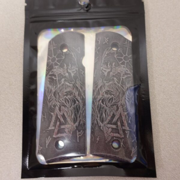 1911 CUSTOM ENGRAVED BRUSHED ALUMINUM NORSE VIKING GRIPS