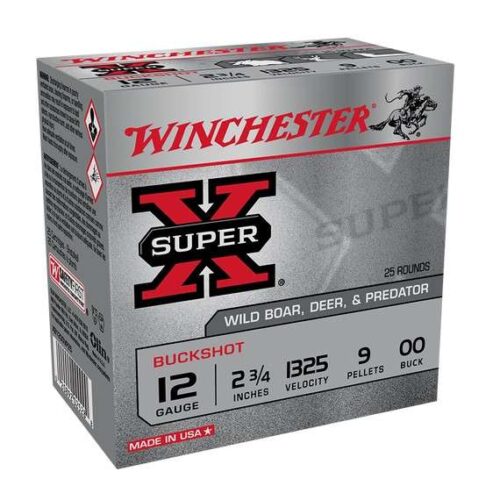 https-images.coreware.com-images-products-1105422-14336557__12103.jpg Winchester Super-X Buckshot 12 Gauge 2.75" Chamber 00 Buck 9 Pellets 25Rnds - XB1200VP25