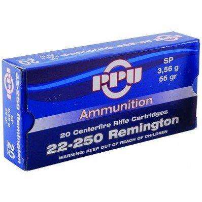 PPU PP22250 Standard Rifle  22-250 Remington 55 GR Soft Point (SP) 20 Bx