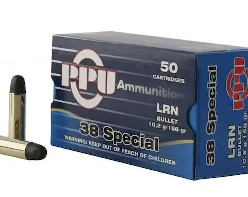 PPU Handgun .38 Special 158 Grain Lead Round Nose Brass Cased Pistol Ammunition 50Box - PPH38SL