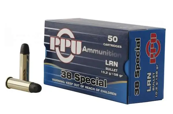 PPU Handgun .38 Special 158 Grain Lead Round Nose Brass Cased Pistol Ammunition 50Box - PPH38SL