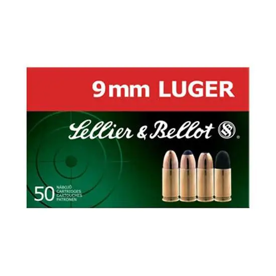 Sellier & Bellot Ammo 9MM, 115 Grain, FMJ 50 Round Box - SB9A