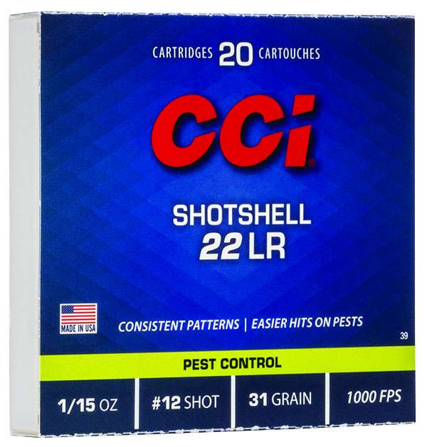 https-images.coreware.com-images-products-20331-14250276__39070.jpg CCI Ammunition Shotshell 22LR Ammo 31 Grain #12 Lead Shot Box of 20 - 0039