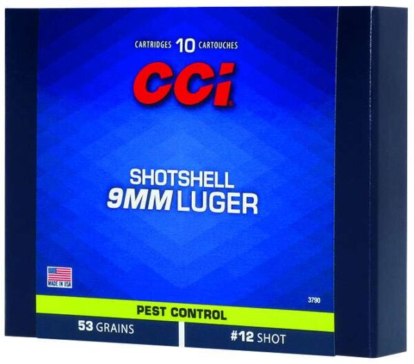 https-images.coreware.com-images-products-24322-14250292__90635.jpg CCI Ammunition Shotshell 9mm Luger Ammo 53 Grain Lead Shot Box of 10 -3790