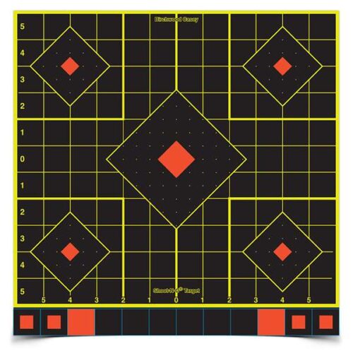 Birchwood Casey Shoot N C 12" Sight-In Self-Adhesive Target Reactive Paper Target Indoor/Outdoor Black Neon Grid 5 Pack 34207