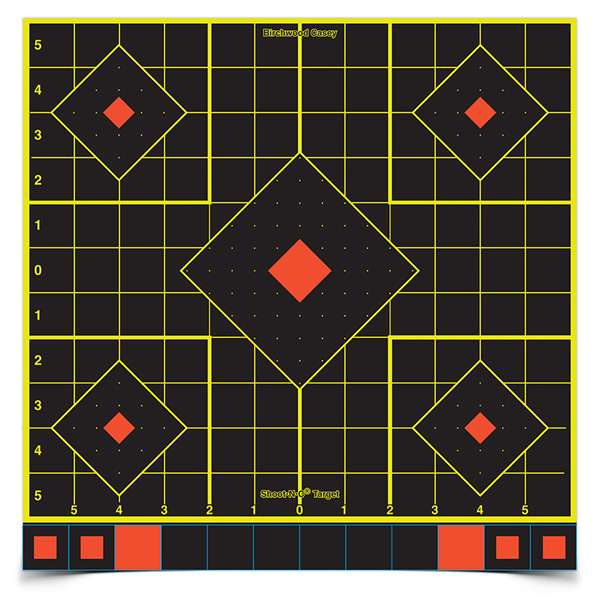 Birchwood Casey Shoot N C 12" Sight-In Self-Adhesive Target Reactive Paper Target Indoor/Outdoor Black Neon Grid 5 Pack 34207