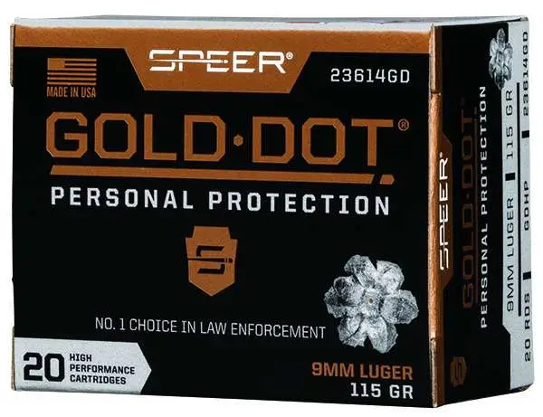 Speer Ammo Gold Dot Personal Protection 9mm 115 gr JHP 20 Bx - 23614GD