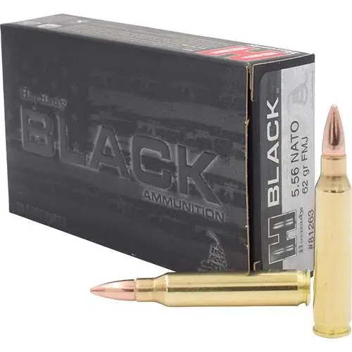 https-images.coreware.com-images-products-6222-14252224__23774.webp Hornady Black 5.56x45mm NATO Ammo 62 Grain Full Metal Jacket Box of 20 - 81263