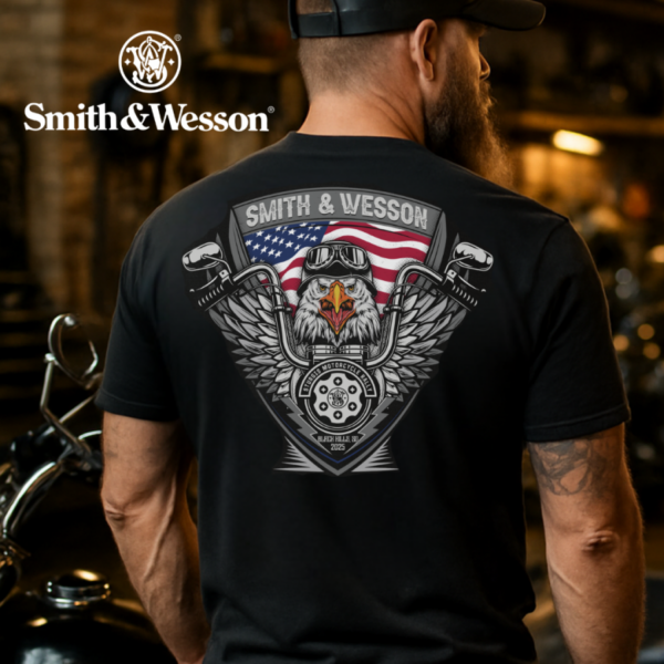 OFFICIAL LIMITED EDITION SMITH & WESSON 2025 STURGIS MOTORCYCLE RALLY BLACK TEE A4611-01GV