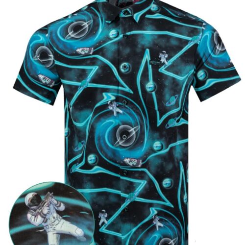 RETRO RIFLE DARK MATTER BUTTON DOWN SHIRT BLACK BLUE