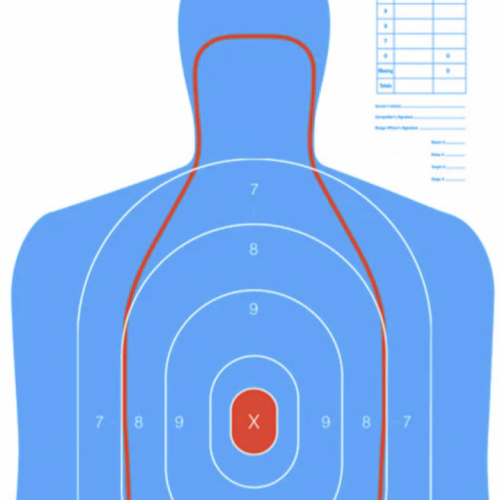 Action Target Law Enforcement 23" x 35" Silhouette B-27E and FBI Q Combination Target, Blue/Red, 100/box - RC-B27E-Q-100