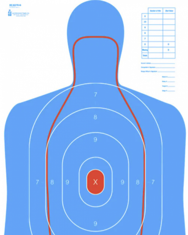 Action Target Law Enforcement 23" x 35" Silhouette B-27E and FBI Q Combination Target, Blue/Red, 100/box - RC-B27E-Q-100