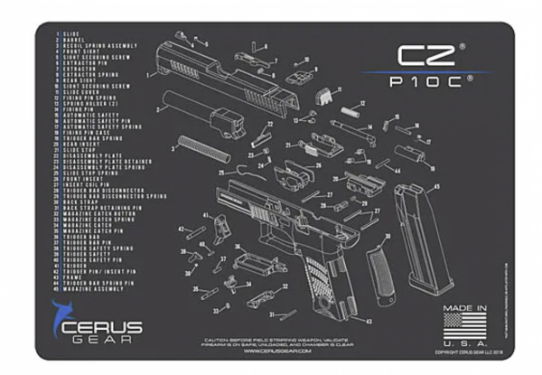 Cerus Gear Cleaning Mat -CZ P10C SCHEMATIC; Charcoal Gray/Cerus Blue