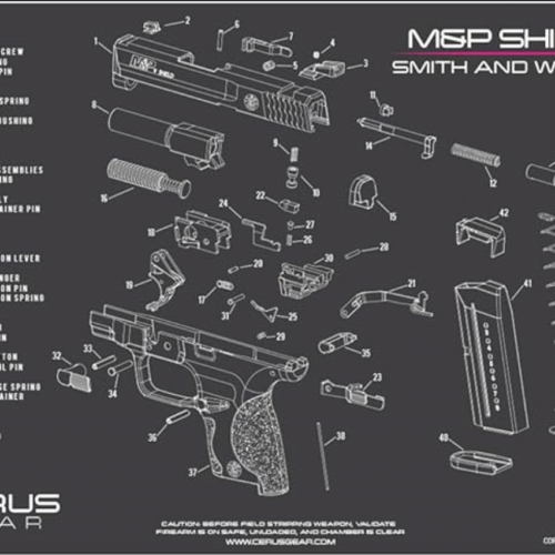 Cerus Gear Cleaning MAT -S&W M&P SHIELD SCHEMATIC; Charcoal Gray/Cerus Pink