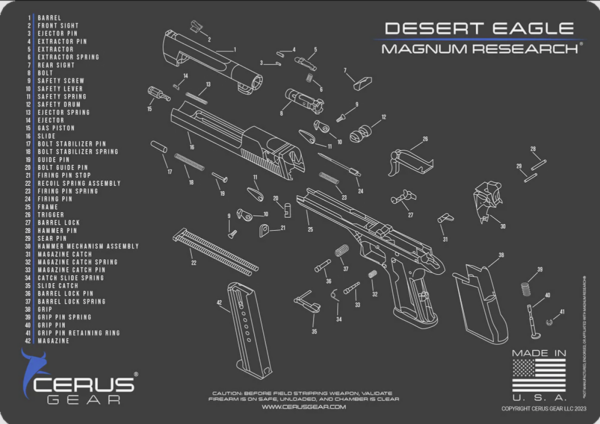 Cerus Gear Cleaning Gear Magnum Research Desert Eagle Schematic Handgun Mat - Charcoal Gray/Cerus Blue