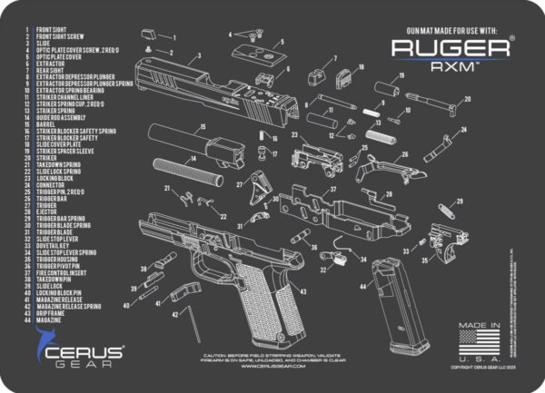 CERUS GEAR CLEANING MAT RUGER RXM SCHEMATIC - CHARCOAL GRAY/CERUS BLUE