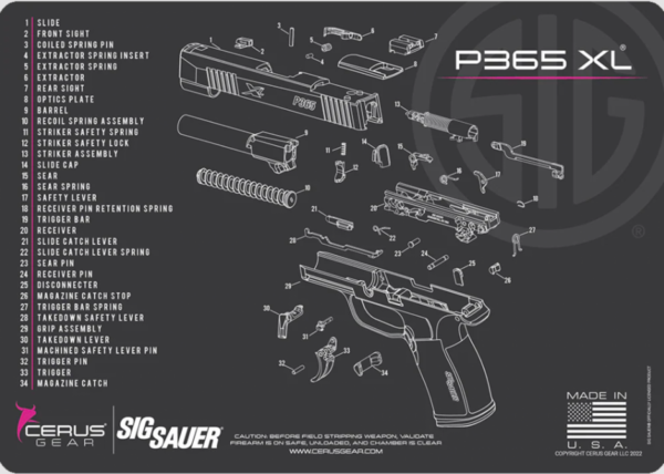 CERUS GEAR CLEANING MAT SIG365XL SCHEMATIC - CHARCOAL GRAY/PINK
