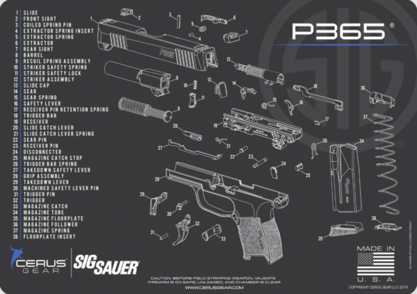 CERUS GEAR CLEANING MAT SIG365 SCHEMATIC - CHARCOAL GRAY/CERUS BLUE