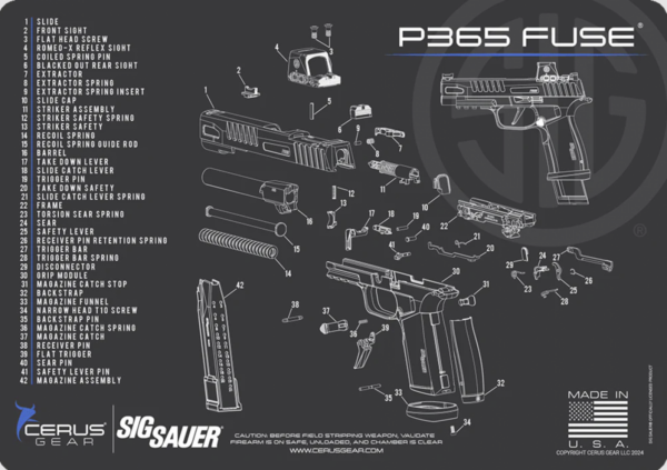 CERUS GEAR CLEANING MAT SIG SAUER® P365 Fuse Schematic CHARCOAL GRAY/ CERUS BLUE