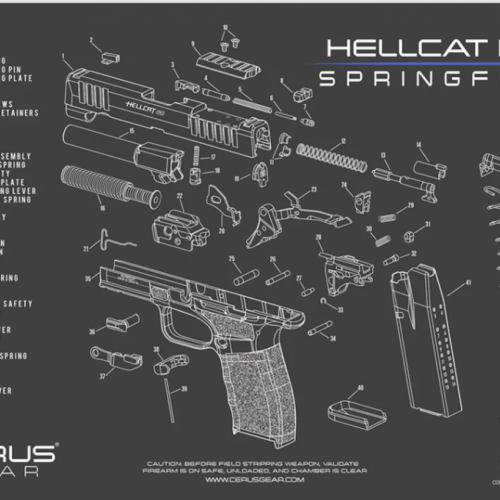 CERUS GEAR CLEANING MAT SPRINGFIELD HELLCAT PRO SCHEMATIC- CHARCOAL GRAY/CERUS BLUE