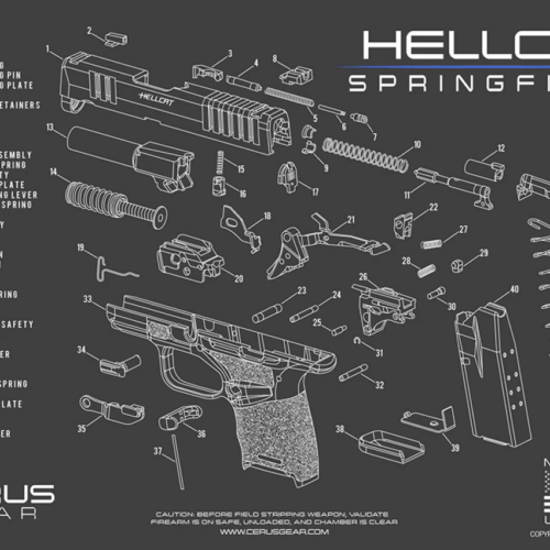 CERUS GEAR CLEANING MAT SPRINGFIELD HELLCAT SCHEMATIC - CHARCOAL GRAY/CERUS BLUE