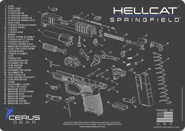 CERUS GEAR CLEANING MAT SPRINGFIELD HELLCAT SCHEMATIC - CHARCOAL GRAY/CERUS BLUE