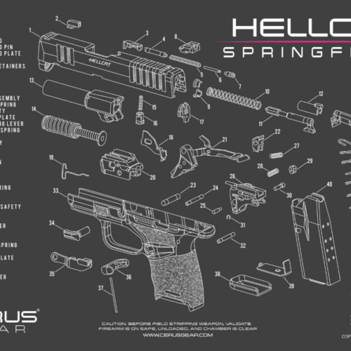 CERUS GEAR CLEANING MAT SPRINGFIELD HELLCAT SCHEMATIC - CHARCOAL GRAY/PINK