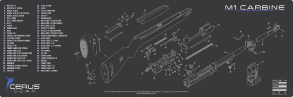 CERUS GEAR CLEANING MAT M1 CARBINE SCHEMATIC RIFLE; CHARCOAL GRAY /CERUS BLUE