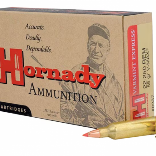 Hornady Varmint Express 22-250 Ammo 55 Grain Hornady V-Max Polymer Tip Box 20 - 8337